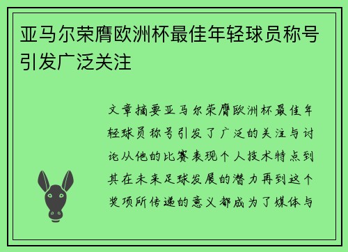 亚马尔荣膺欧洲杯最佳年轻球员称号引发广泛关注